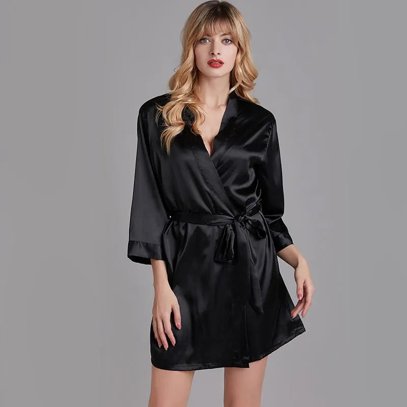 Peignoir élégant satiné pour femme noir / Taille unique Peignoir et bain
