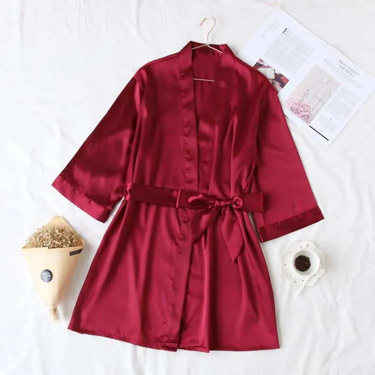 Peignoir élégant satiné pour femme rouge / Taille unique Peignoir et bain