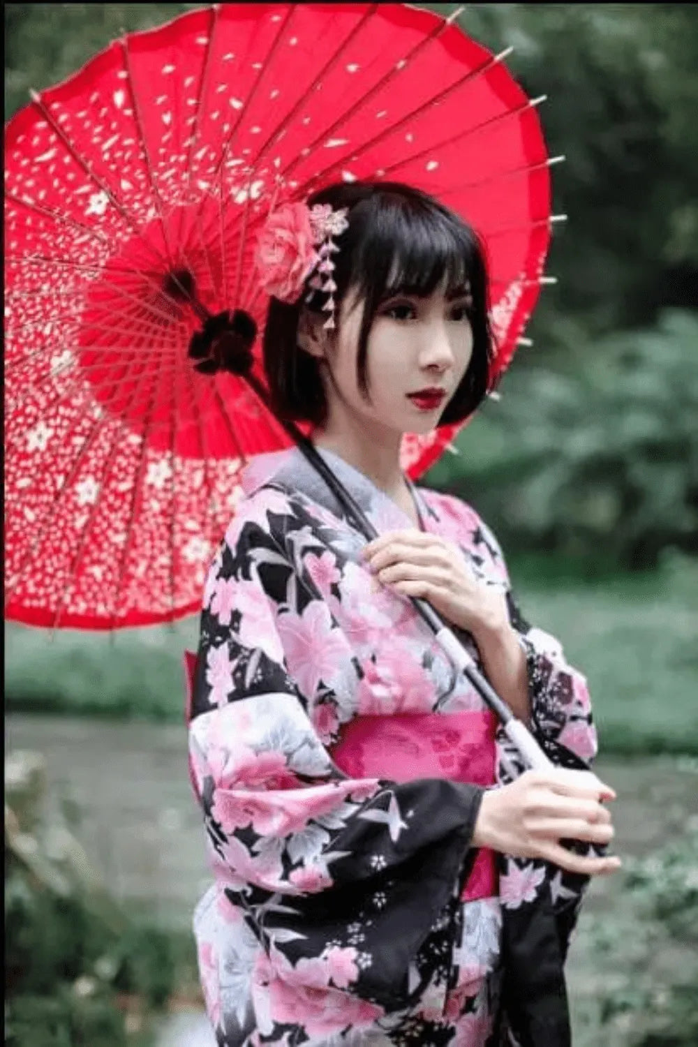 Peignoir élégant style geisha pour femme Noir / Taille unique Peignoir et bain
