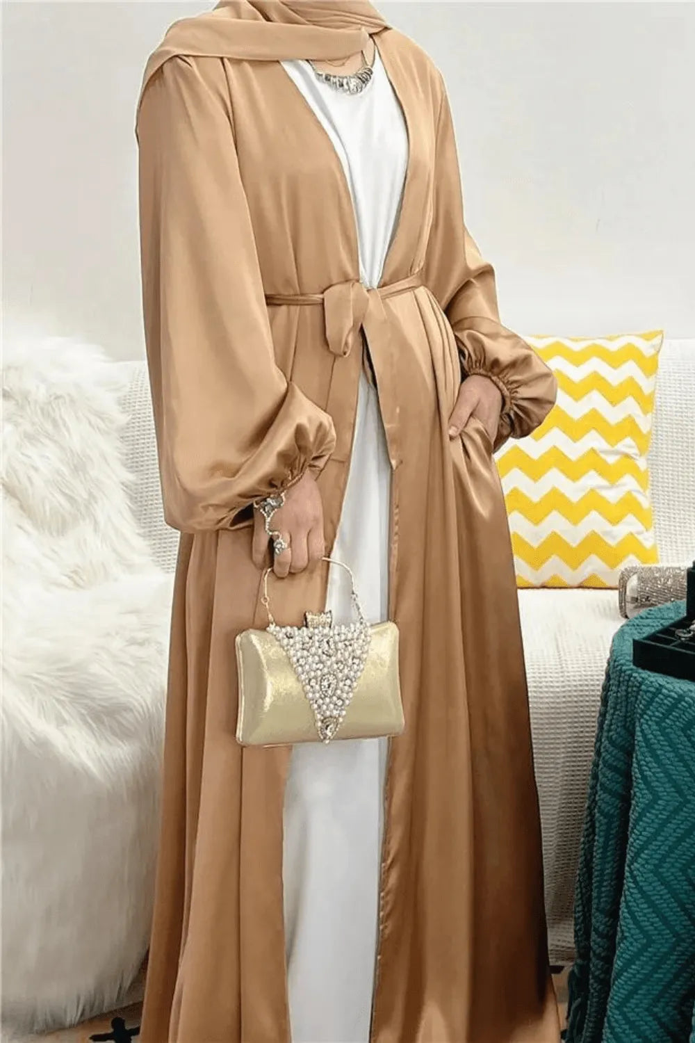 Peignoir élégant style kimono pour femme Beige / XXL Peignoir et bain