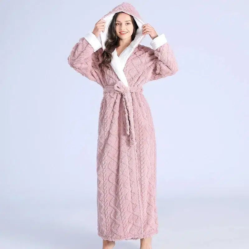 Peignoir élégant uni long pour femme relaxation maison rose / m Peignoir et bain