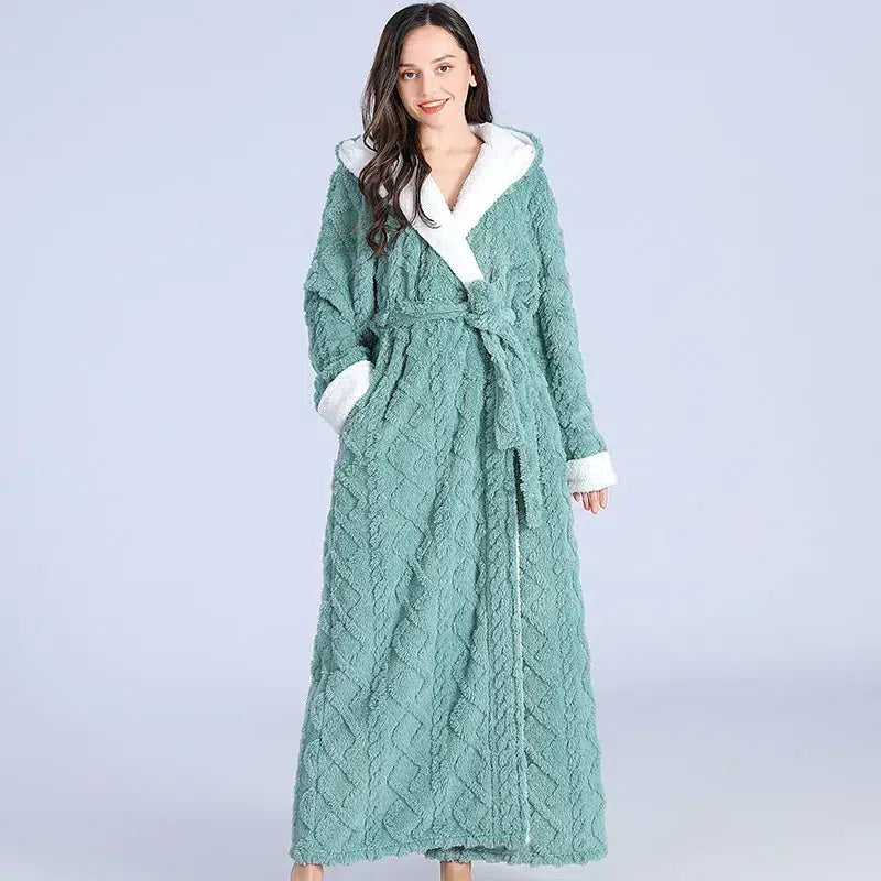 Peignoir élégant uni long pour femme relaxation maison vert / m Peignoir et bain