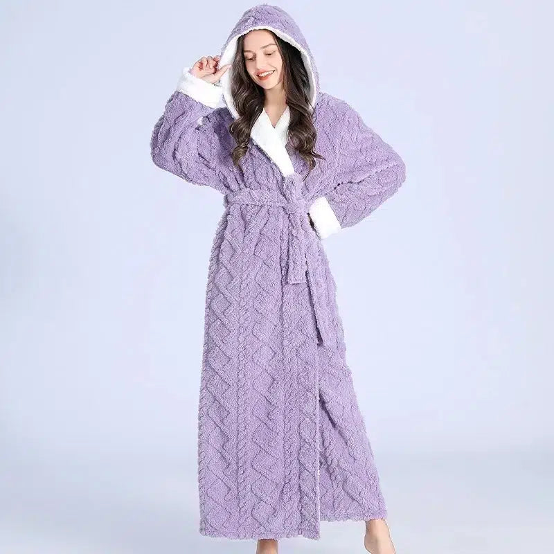 Peignoir élégant uni long pour femme relaxation maison violet / m Peignoir et bain
