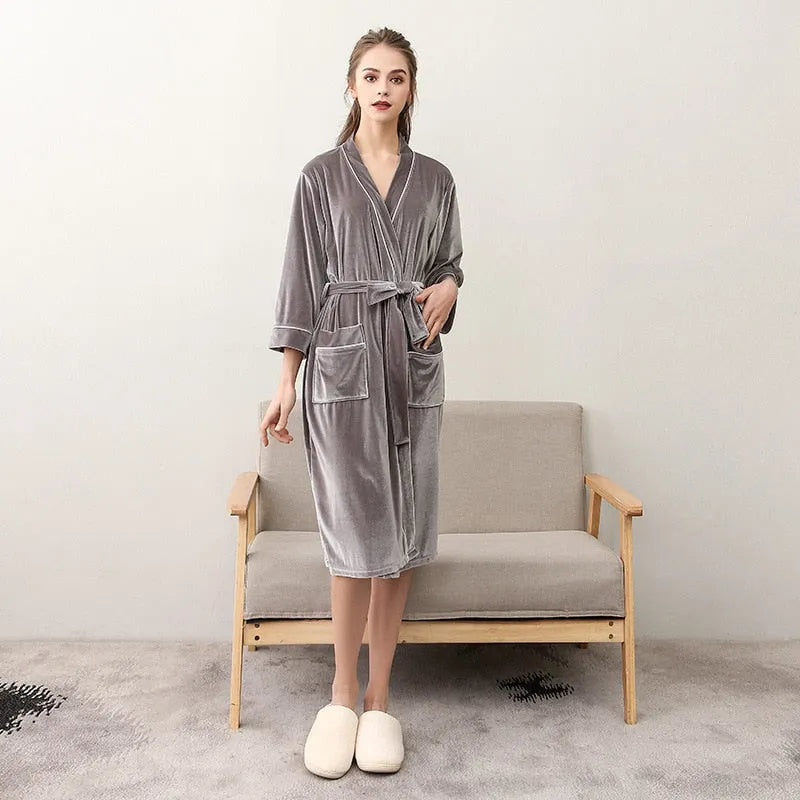 Peignoir élégant velours doux pour femme chic gris / m Peignoir et bain
