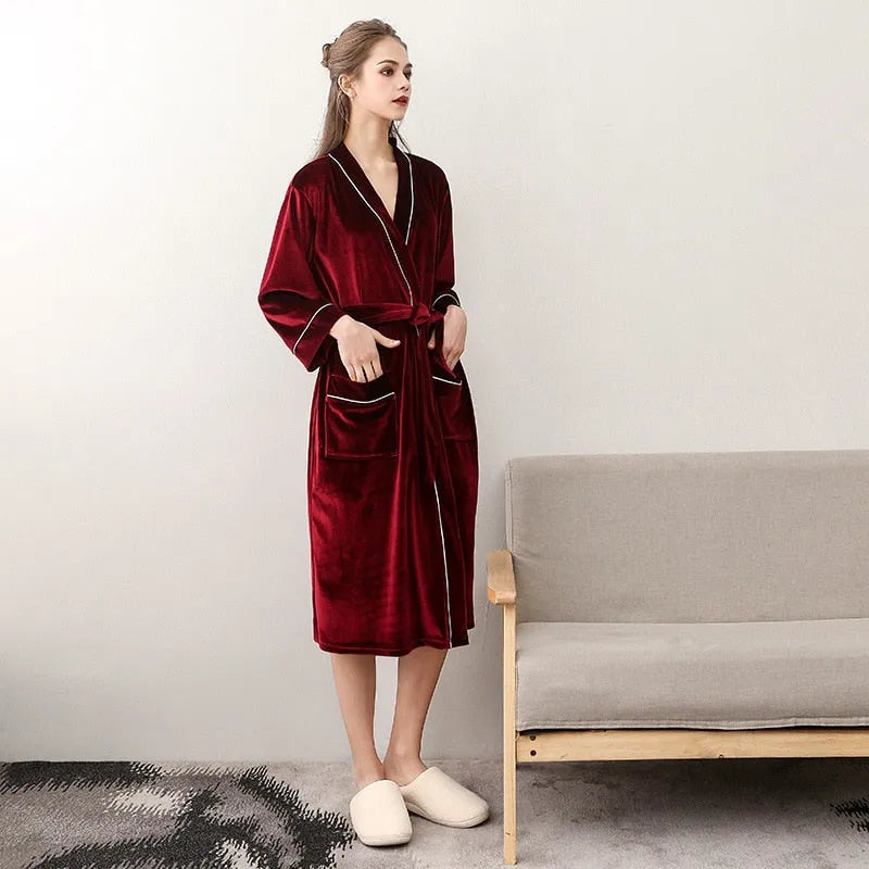 Peignoir élégant velours doux pour femme chic rouge / m Peignoir et bain