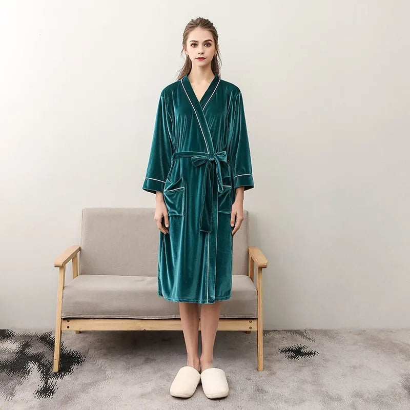 Peignoir élégant velours doux pour femme chic vert / m Peignoir et bain