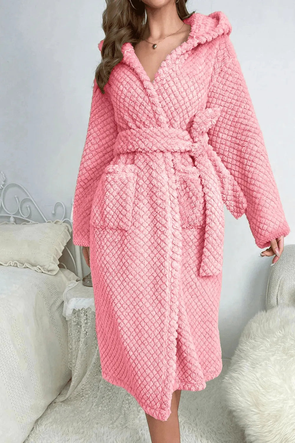 Peignoir rose douillet pour femme ambiance cocooning