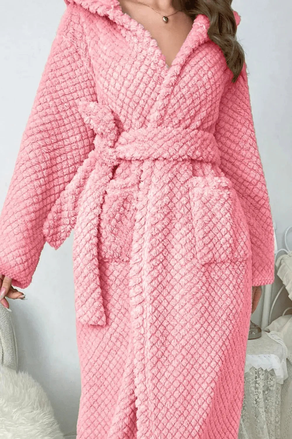 Peignoir rose douillet pour femme ambiance cocooning