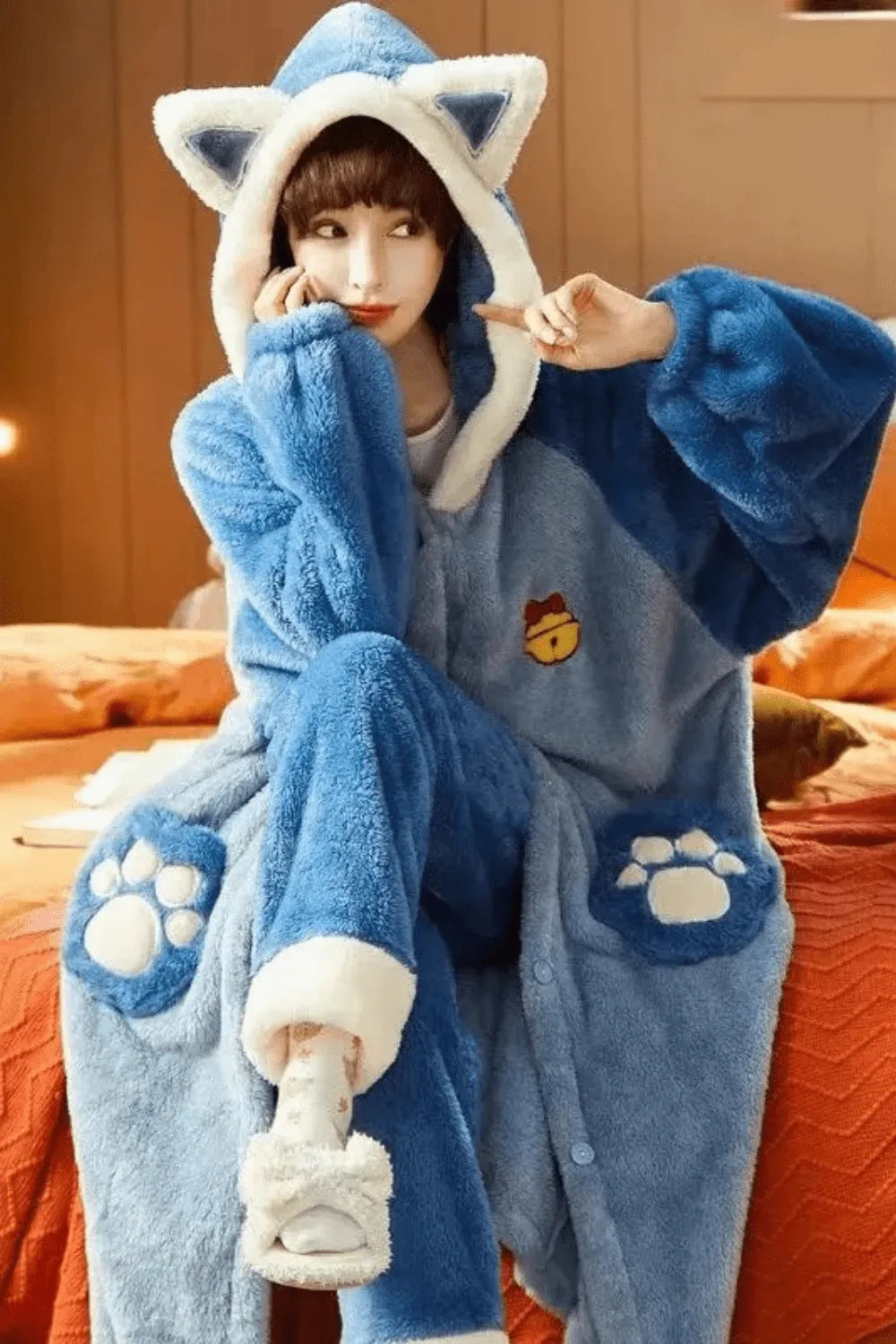 Peignoir chat douillet pour femme ambiance cocooning