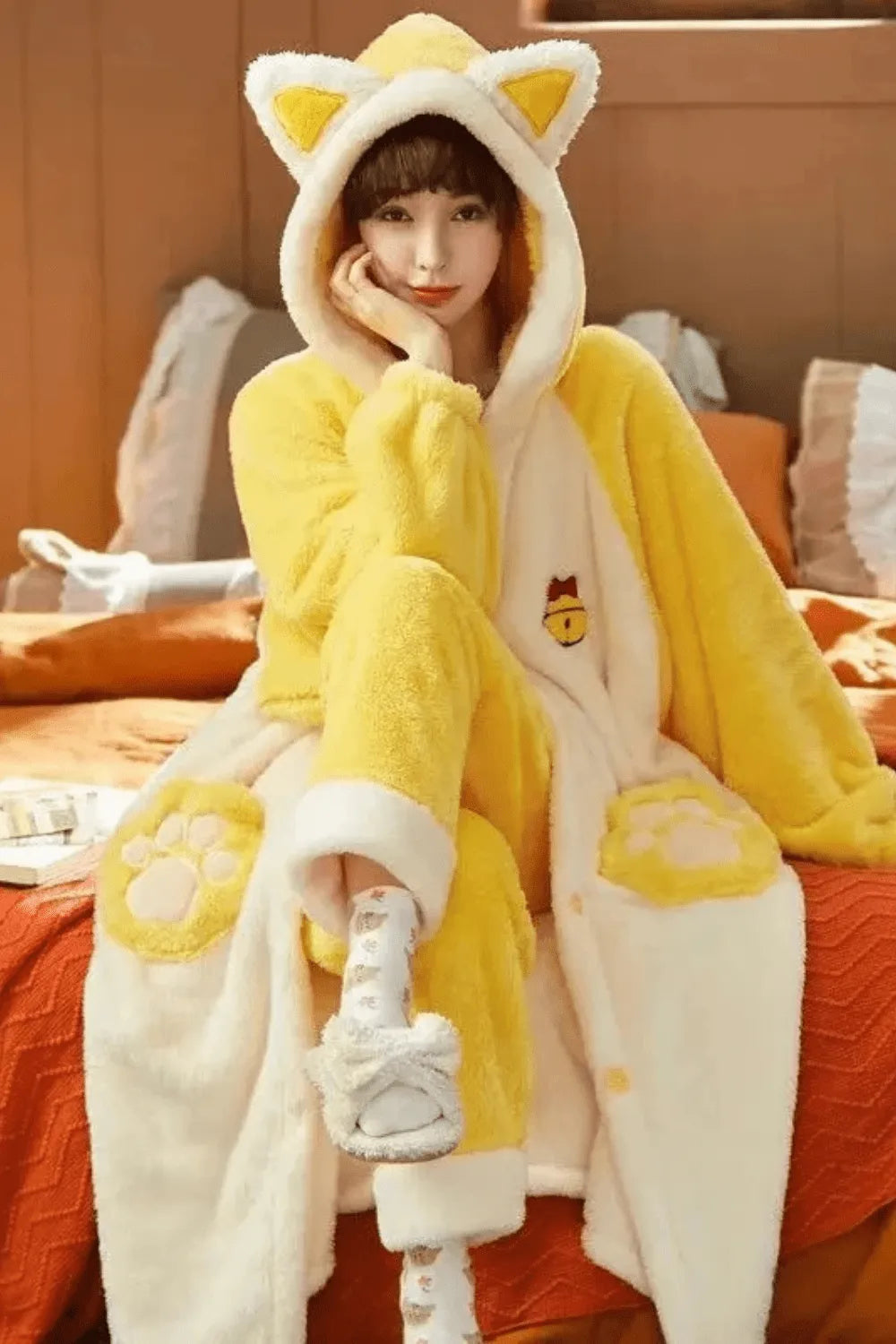 Peignoir chat douillet pour femme ambiance cocooning