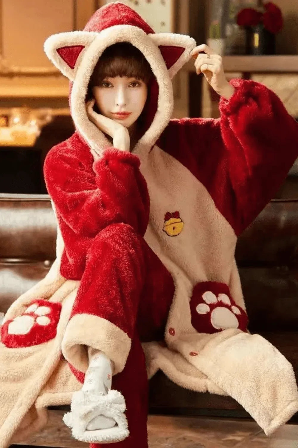 Peignoir chat douillet pour femme ambiance cocooning