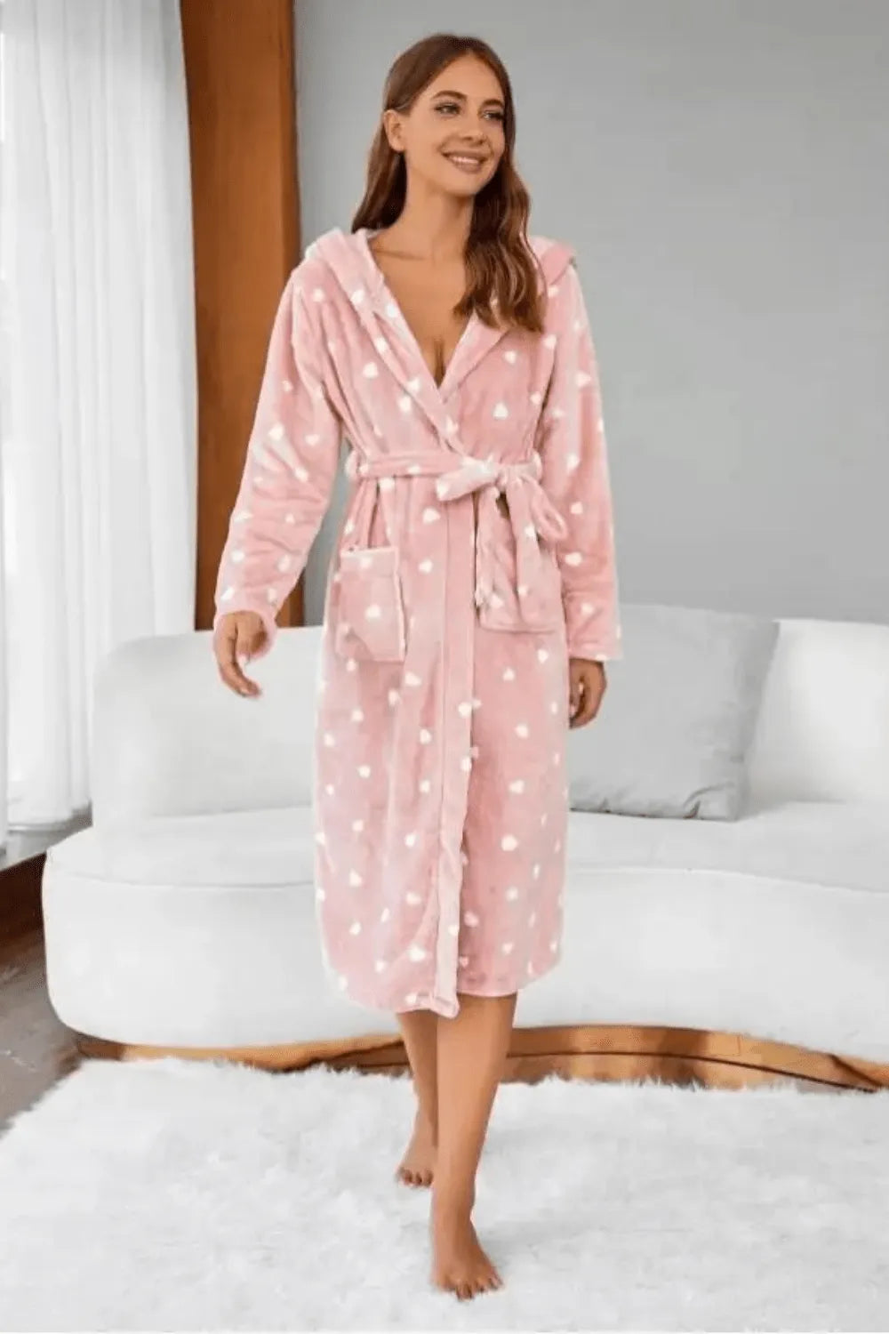 Peignoir doux rose pour femme ambiance cocooning