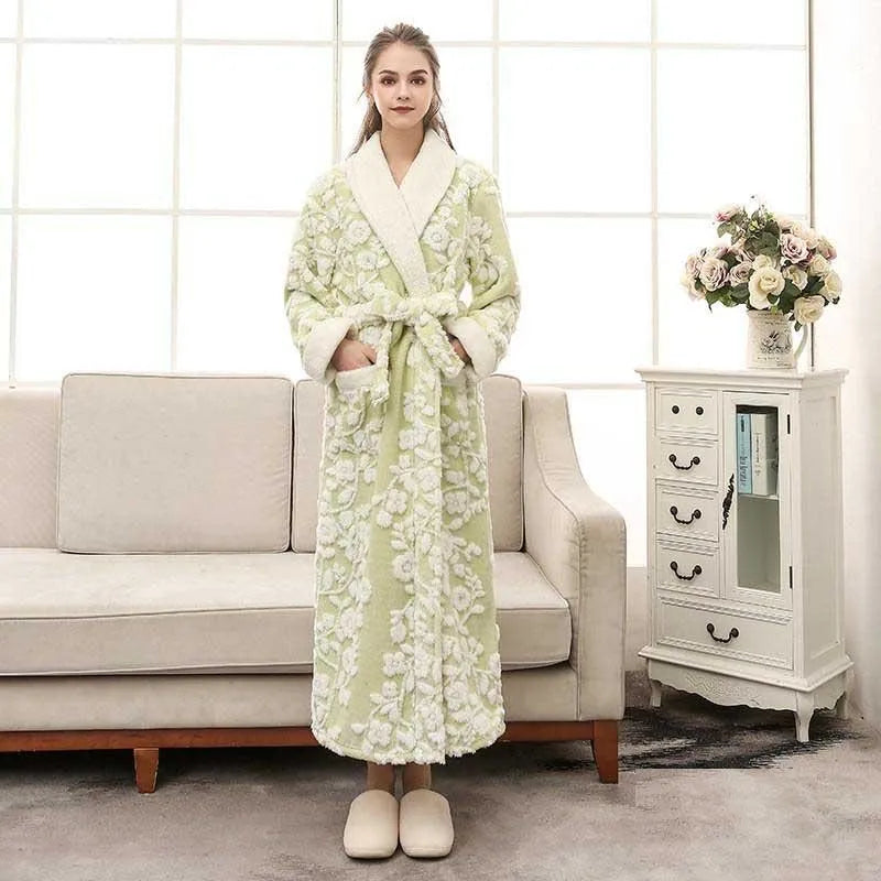 Peignoir fleuri élégant pour moments de détente vert / xl Peignoir et bain