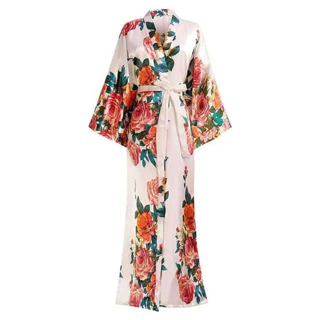 Peignoir floral long élégant pour femme Taille unique Peignoir et bain