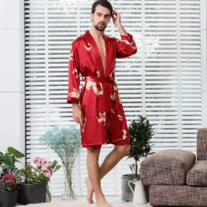 Peignoir homme élégant à motifs dragons mystiques rouge / M (40-50kg ) Peignoir et bain