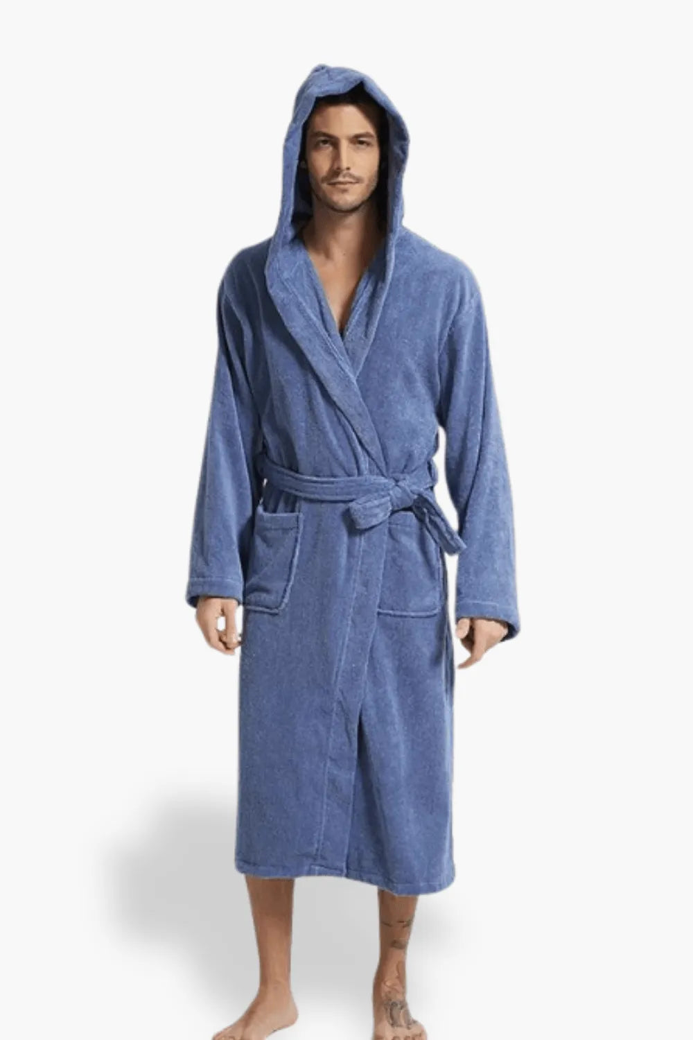 Peignoir homme à capuche long et confortable