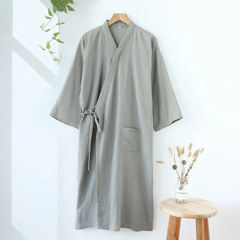 Peignoir japonais élégant en coton léger pour détente gris / m Peignoir et bain