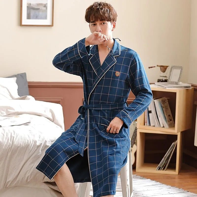 Peignoir kimono à carreaux élégant pour homme Peignoir et bain