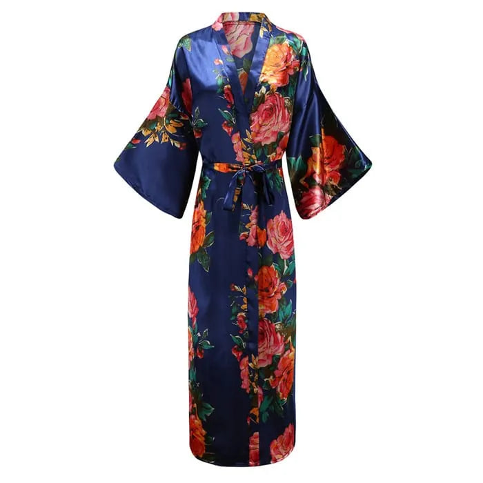 Peignoir kimono bleu floral élégant pour femme Taille unique Peignoir et bain