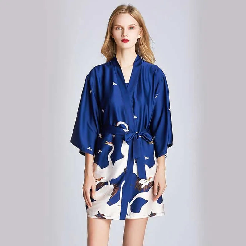 Peignoir kimono chic imprimé floral pour femme bleu / m Peignoir et bain