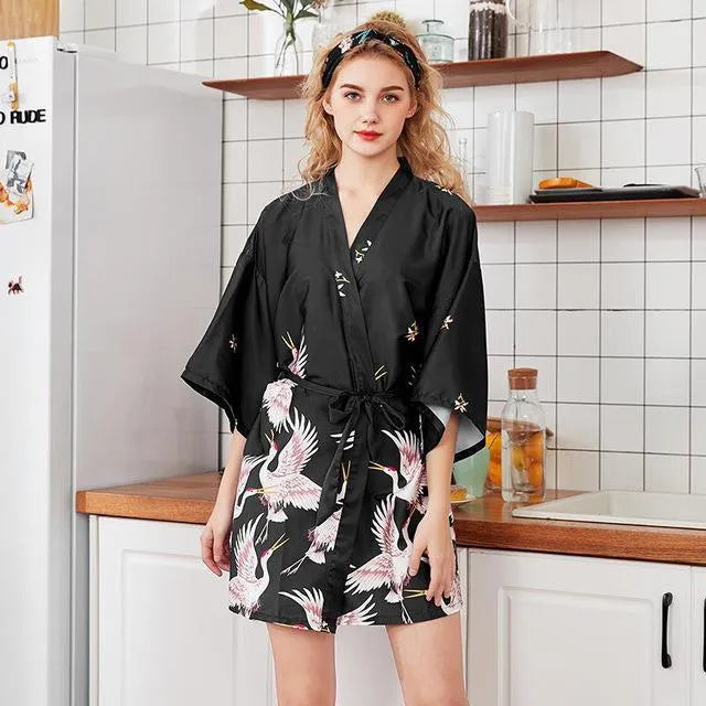 Peignoir kimono chic imprimé floral pour femme noir / m Peignoir et bain