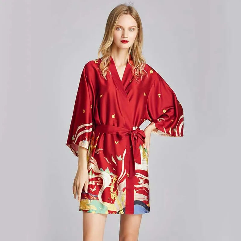 Peignoir kimono chic imprimé floral pour femme rouge / m Peignoir et bain