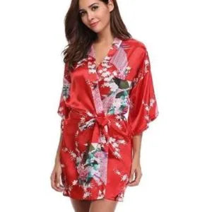 Peignoir kimono court traditionnel style élégant rouge / s Peignoir et bain