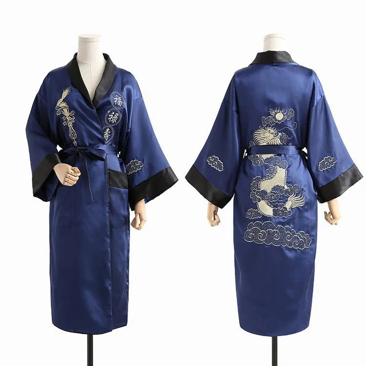 Peignoir kimono dragon pour homme style asiatique bleu Peignoir et bain
