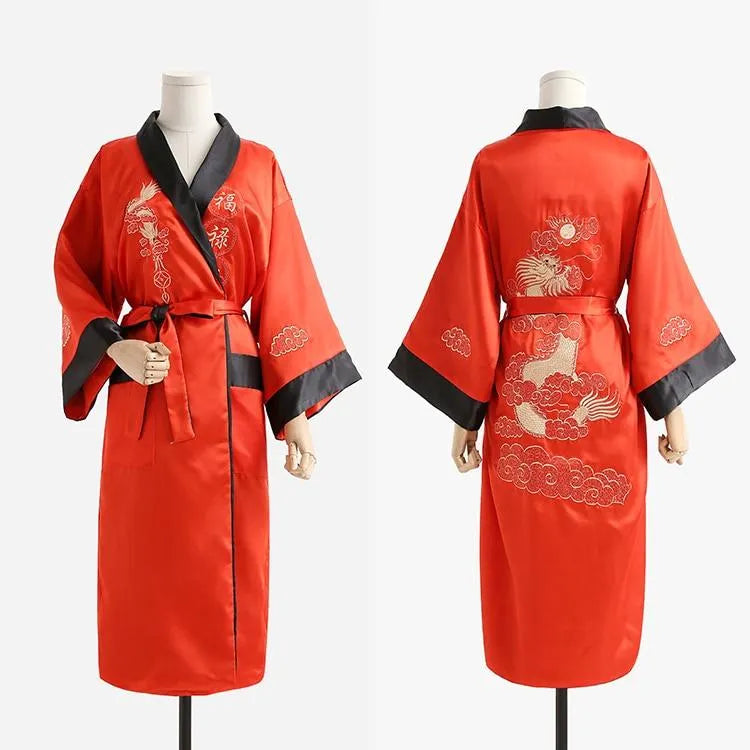 Peignoir kimono dragon pour homme style asiatique orange Peignoir et bain