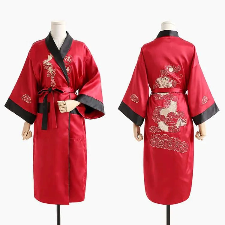 Peignoir kimono dragon pour homme style asiatique rouge Peignoir et bain