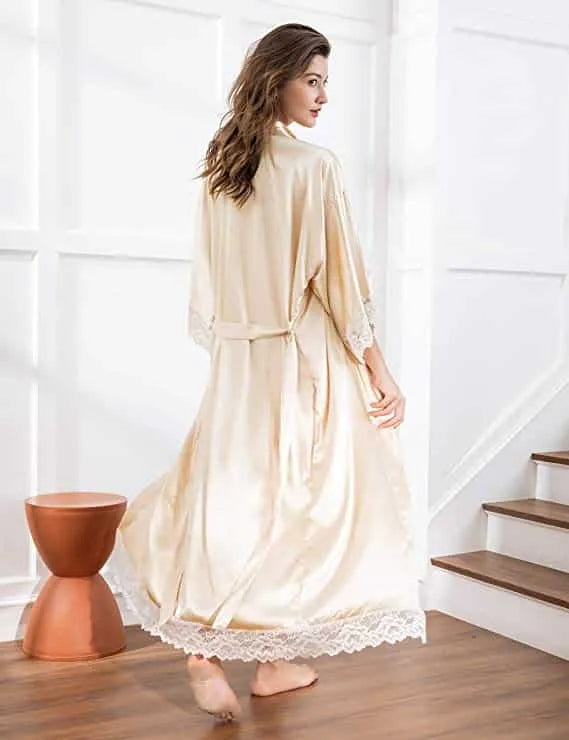 Peignoir kimono élégant extra long pour femme Peignoir et bain