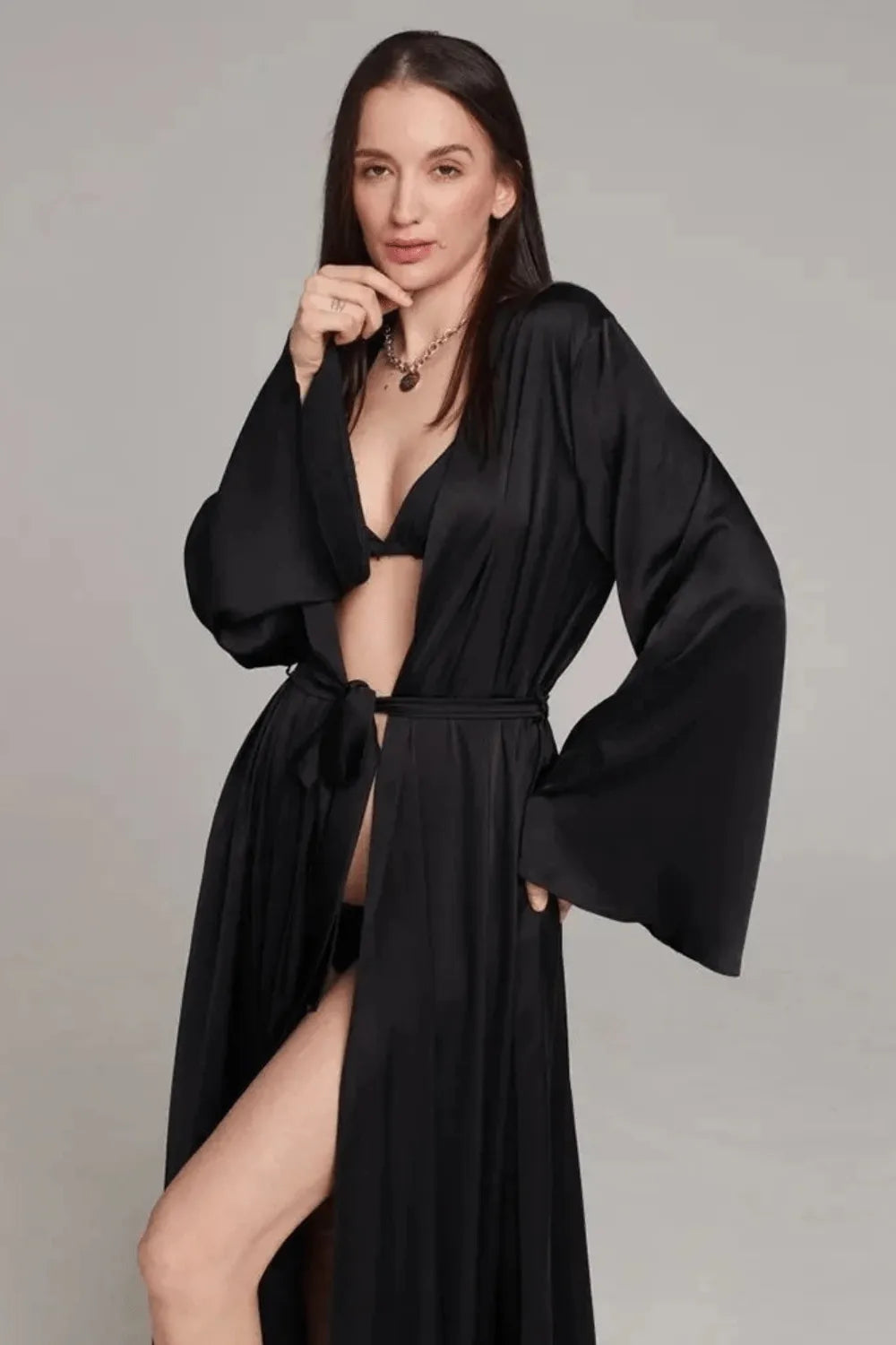 Peignoir kimono élégant léger détente Noir / XL Peignoir et bain
