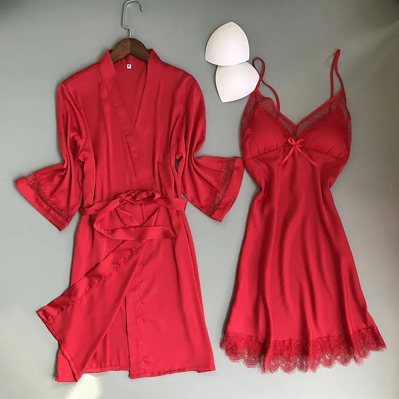 Peignoir kimono élégant nuisette dentelle femme glamour rouge / M (40-53kg) Peignoir et bain