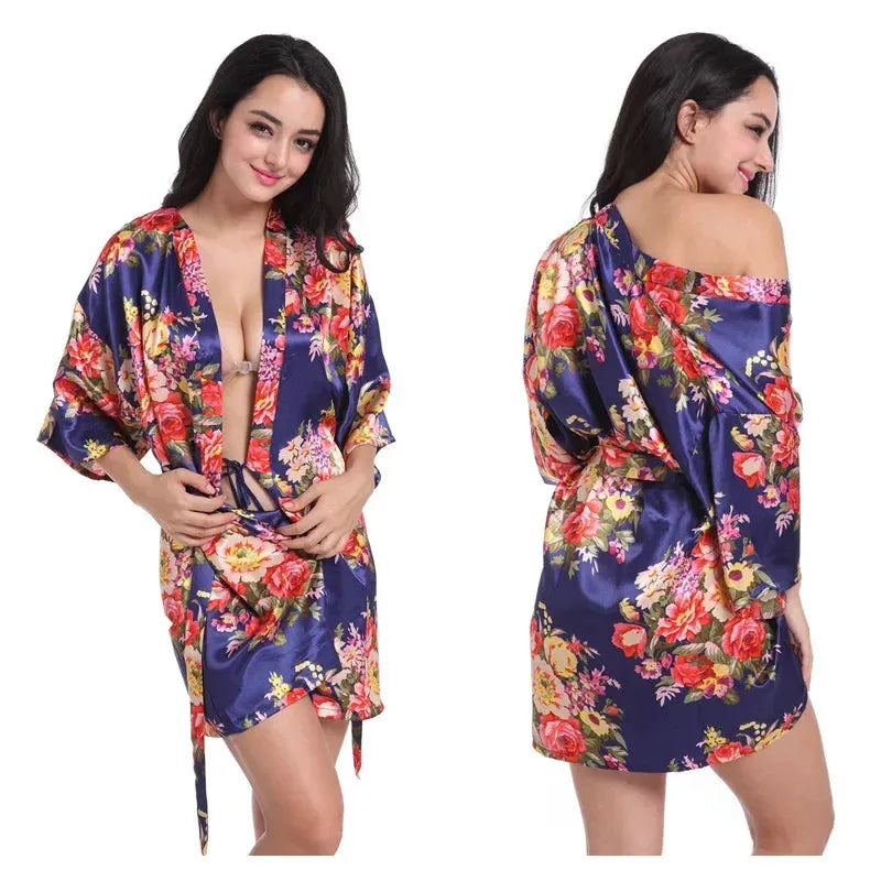 Peignoir kimono élégant pour femme style satin Peignoir et bain
