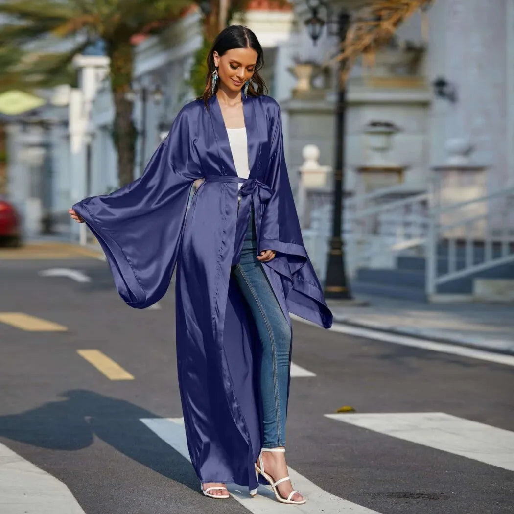 Peignoir kimono élégant pour soirées cocooning bleu Peignoir et bain