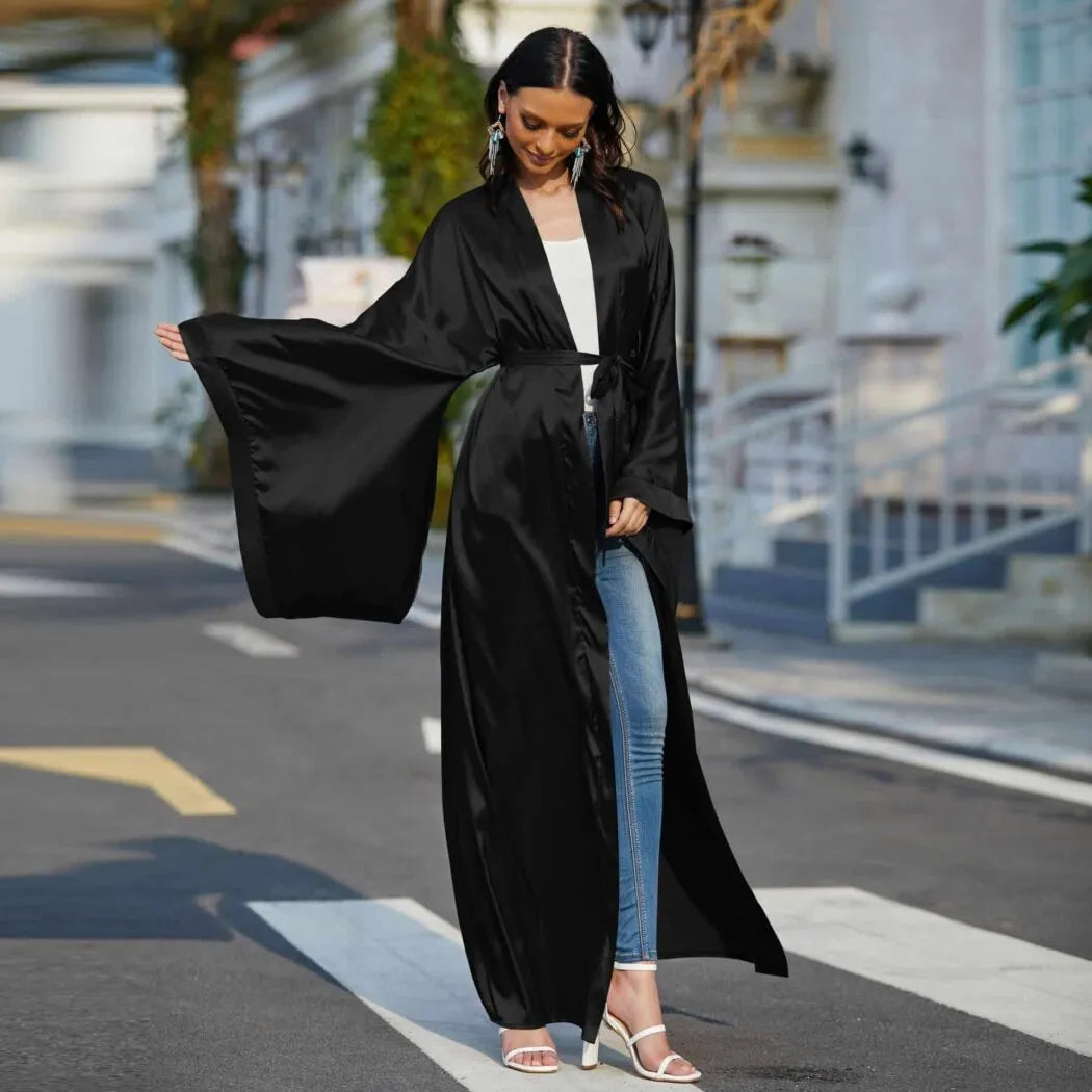Peignoir kimono élégant pour soirées cocooning noir Peignoir et bain