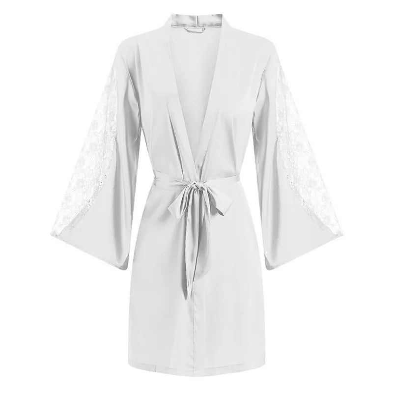 Peignoir kimono femme élégant en dentelle blanc / M (50-65kg) Peignoir et bain