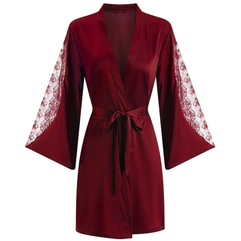 Peignoir kimono femme élégant en dentelle bordeaux / M (50-65kg) Peignoir et bain