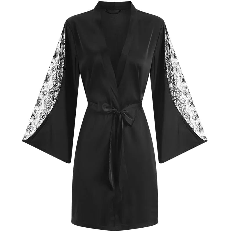 Peignoir kimono femme élégant en dentelle noir / M (50-65kg) Peignoir et bain