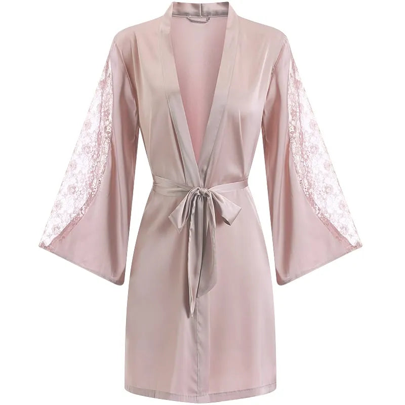 Peignoir kimono femme élégant en dentelle rose / M (50-65kg) Peignoir et bain
