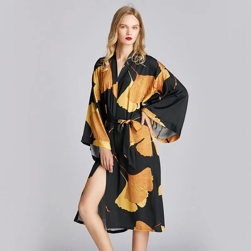 Peignoir kimono floral ample femme style détente Peignoir et bain
