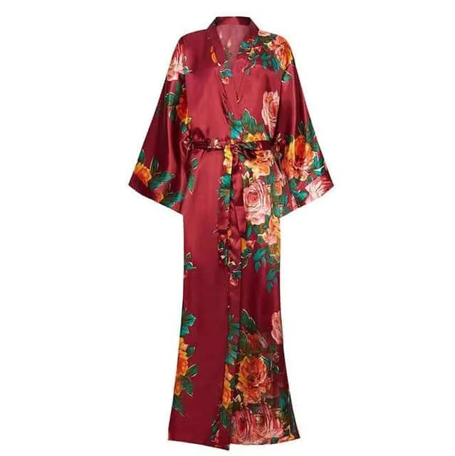 Peignoir kimono floral long rouge élégant femme Taille unique Peignoir et bain