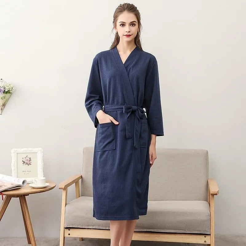 Peignoir léger d'été style nid d'abeille pour femme bleu / m Peignoir et bain