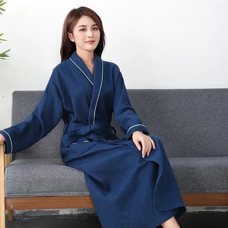 Peignoir léger nid d'abeille élégant pour femme bleu / m Peignoir et bain