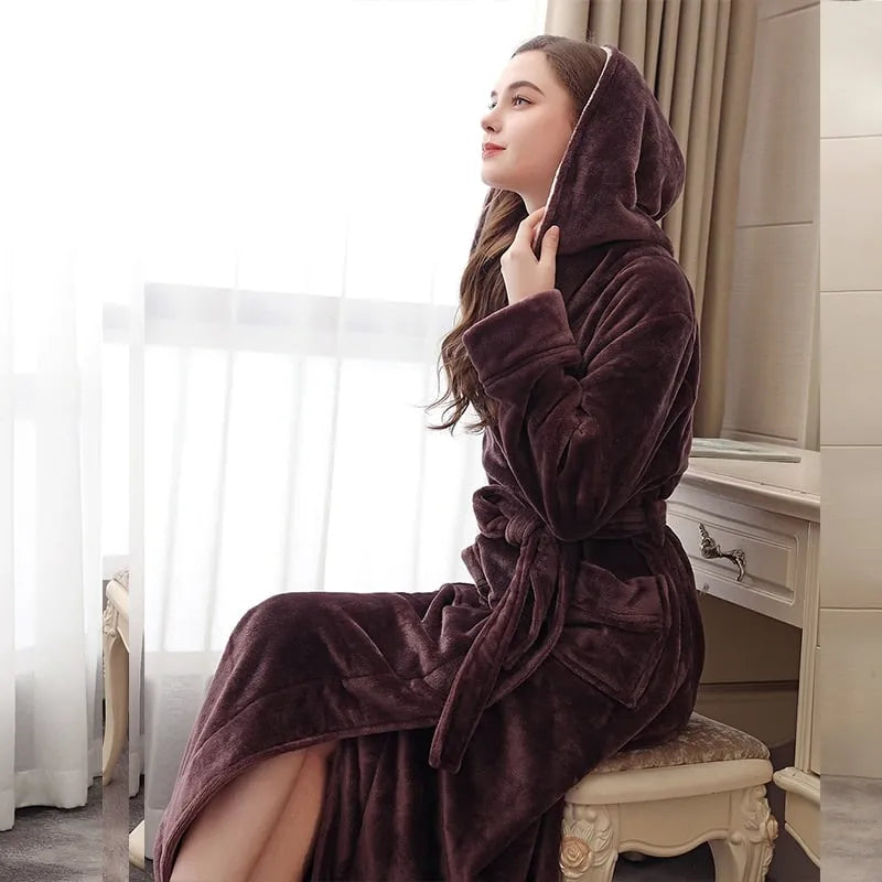 Peignoir long à capuche femme style cocooning Peignoir et bain