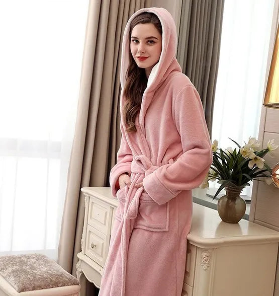 Peignoir long à capuche femme style cocooning rose / M (40-60kg) Peignoir et bain