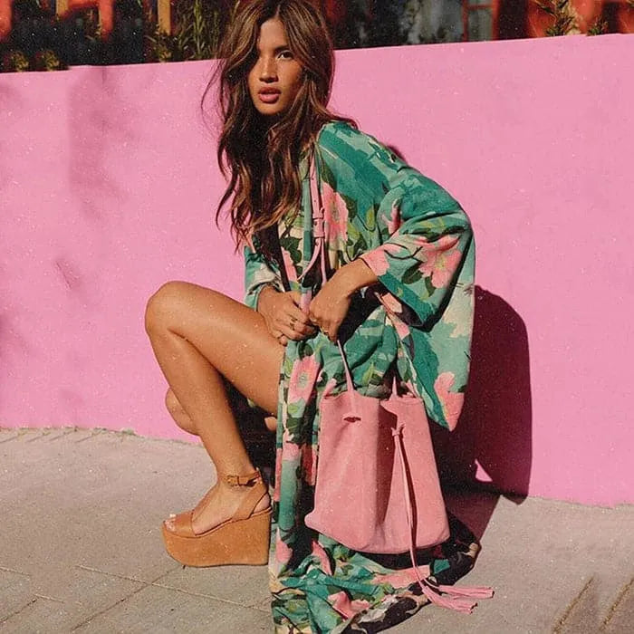 Peignoir long bohème style kimono pour femme s Peignoir et bain