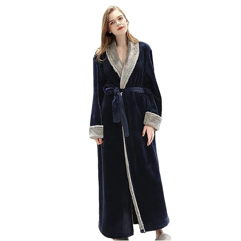 Peignoir long d'hiver doux en polaire pour femme bleu / s Peignoir et bain