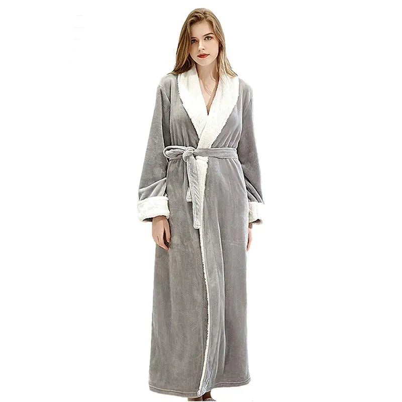 Peignoir long d'hiver doux en polaire pour femme gris / s Peignoir et bain