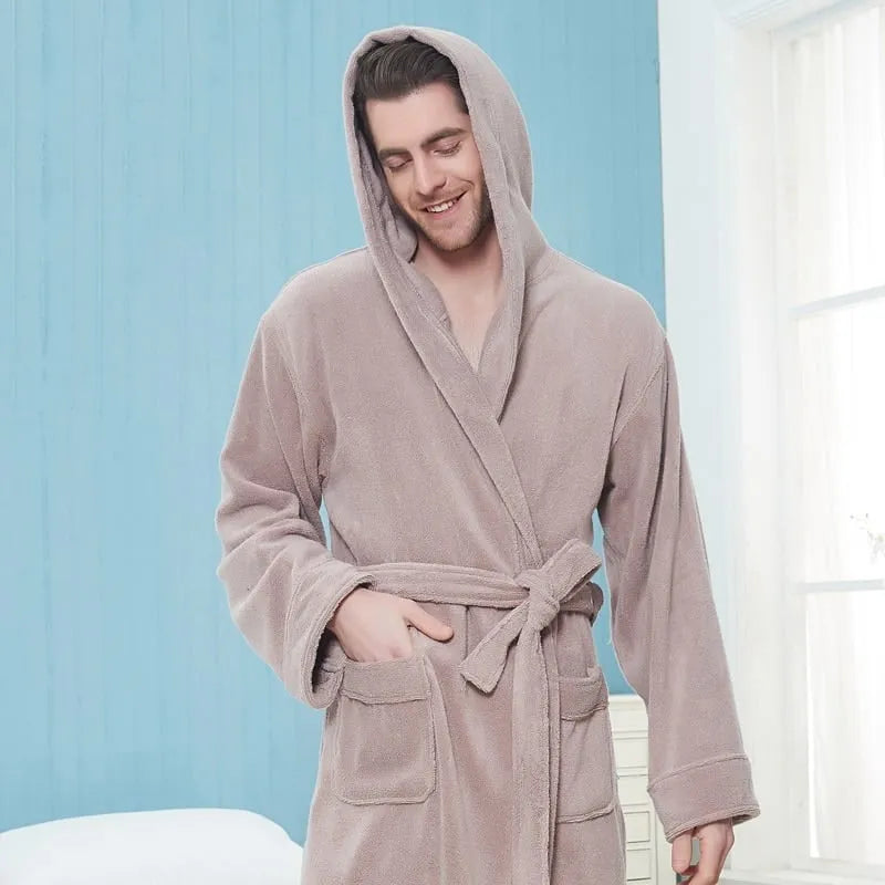 Peignoir long élégant à capuche pour homme beige / m Peignoir et bain